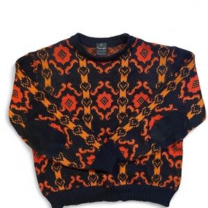 Norvyk vintage Patterned Black and Orange Men's Sweater